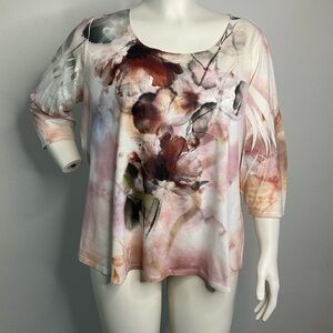 Coldwater Creek Floral Print 3/4 Sleeve T-shirt sz 2X